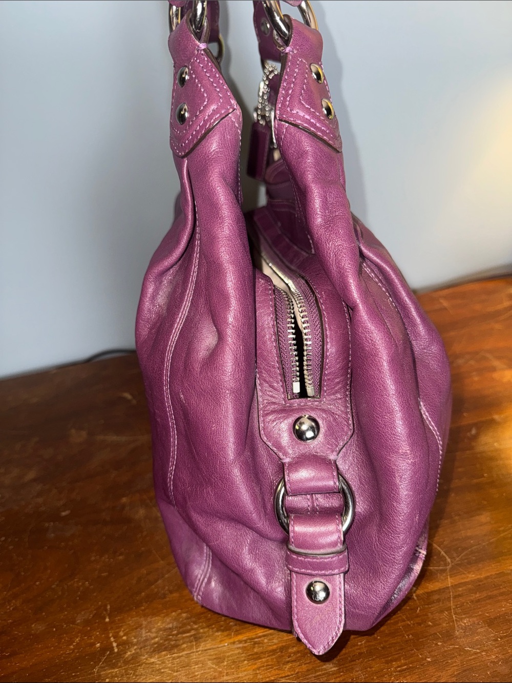 Coach Plum Leather Shoulder Bag with Silver Hardware - Picture 13 of 15